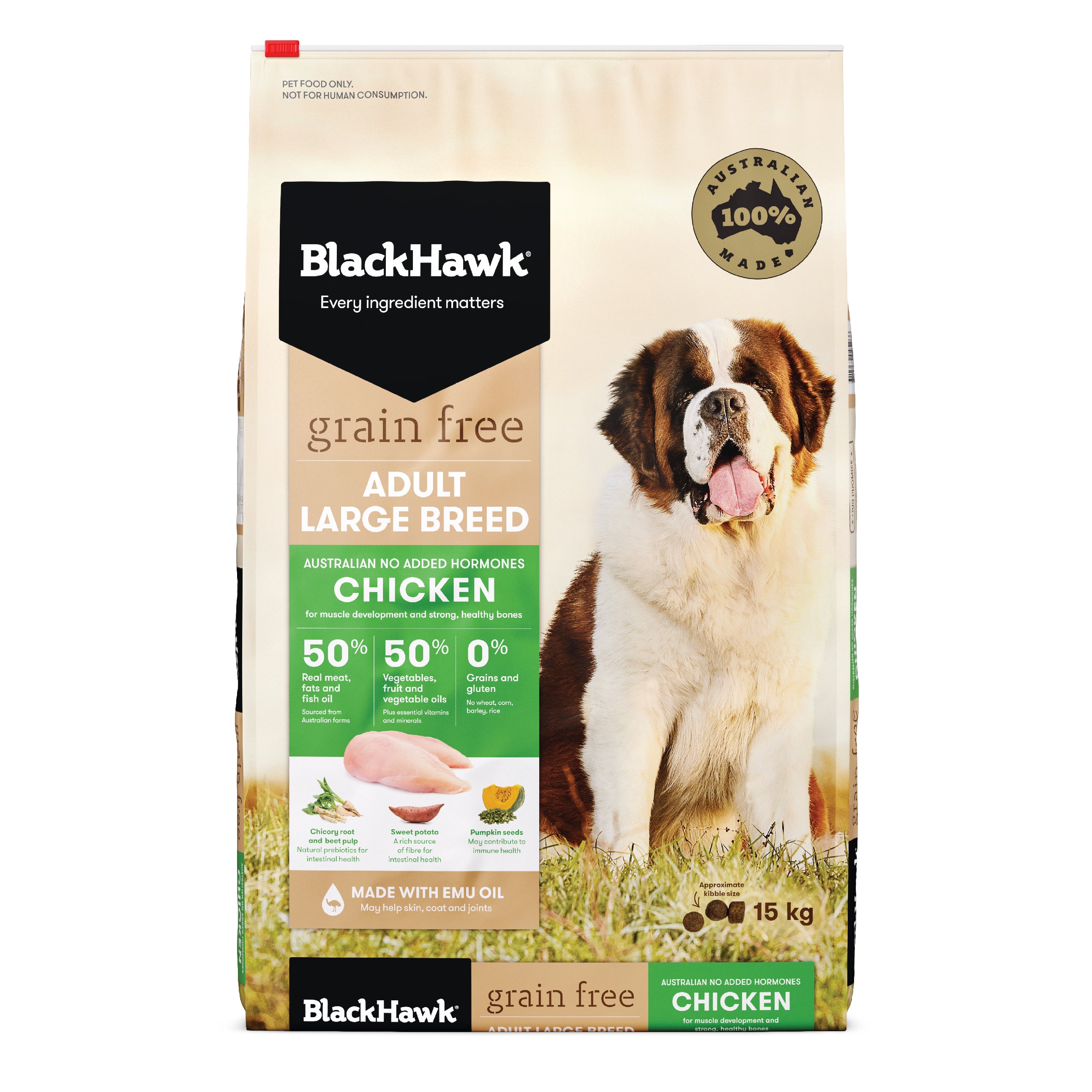 Black Hawk Grain Free Adult Large Breed Chicken Dry Dog Food 15kg
