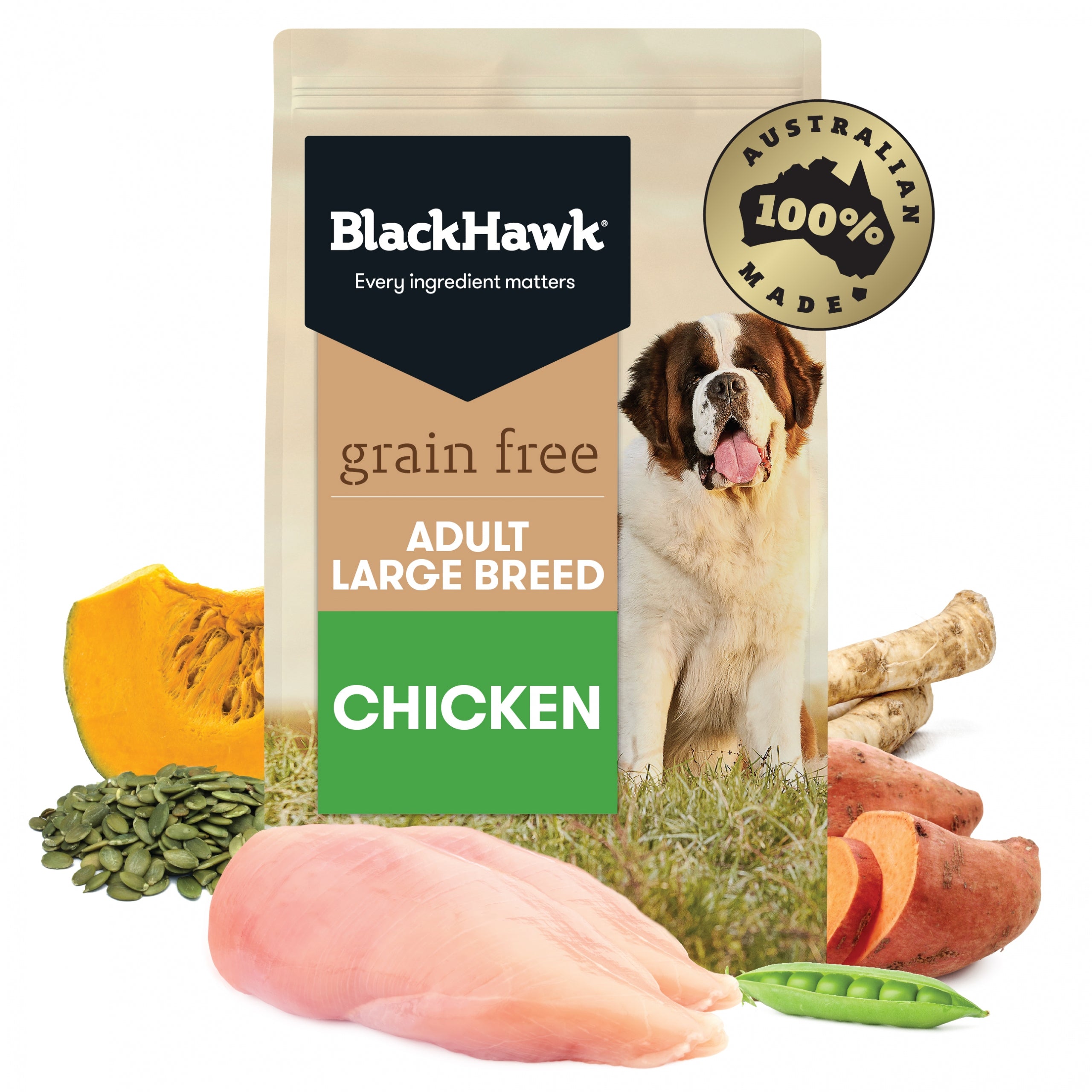 Black Hawk Grain Free Adult Large Breed Chicken Dry Dog Food 15kg — Tidbit