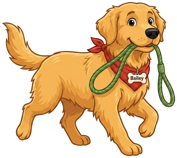 Bailey walking with a lead