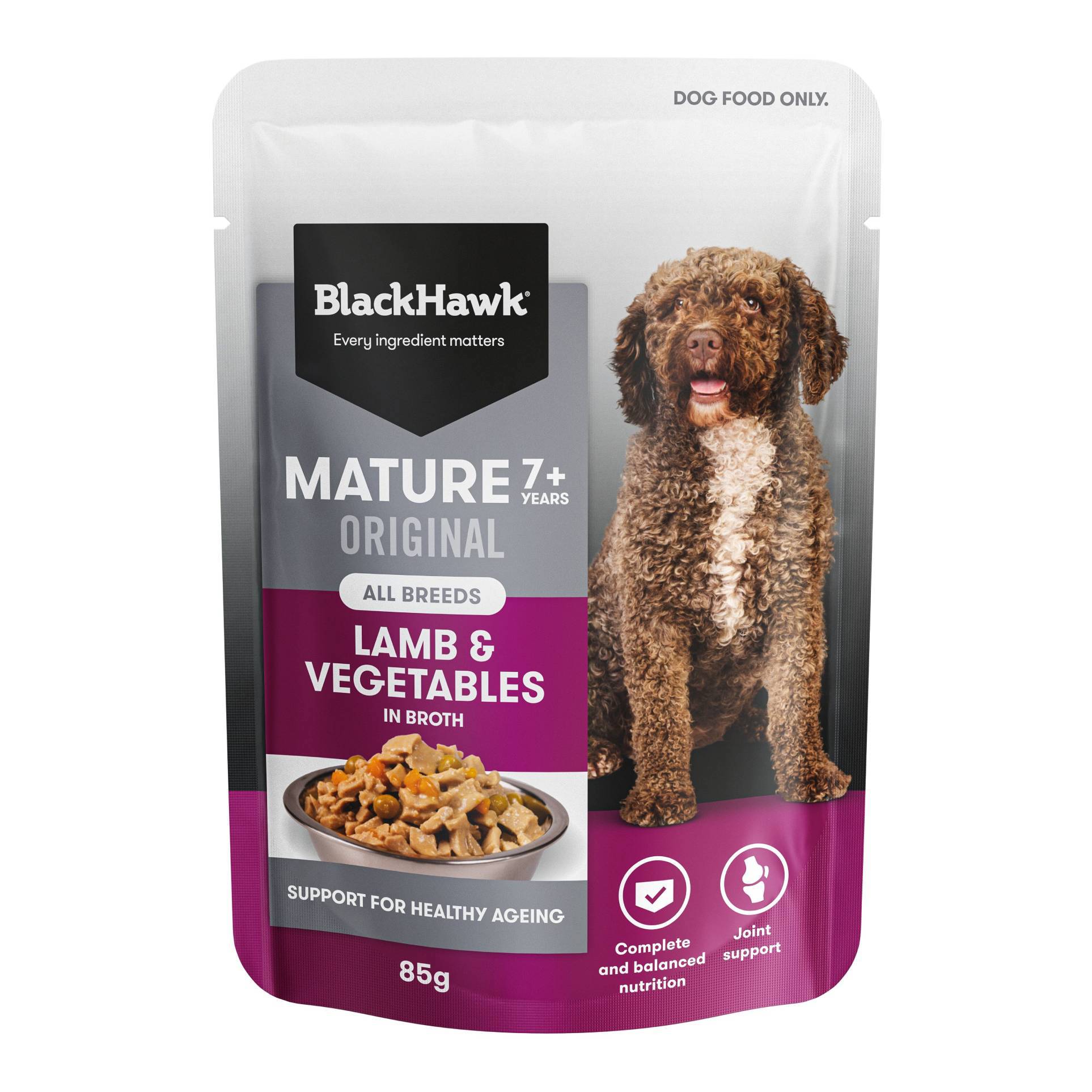 Black Hawk Mature Lamb & Vegetables Wet Pouches 85g