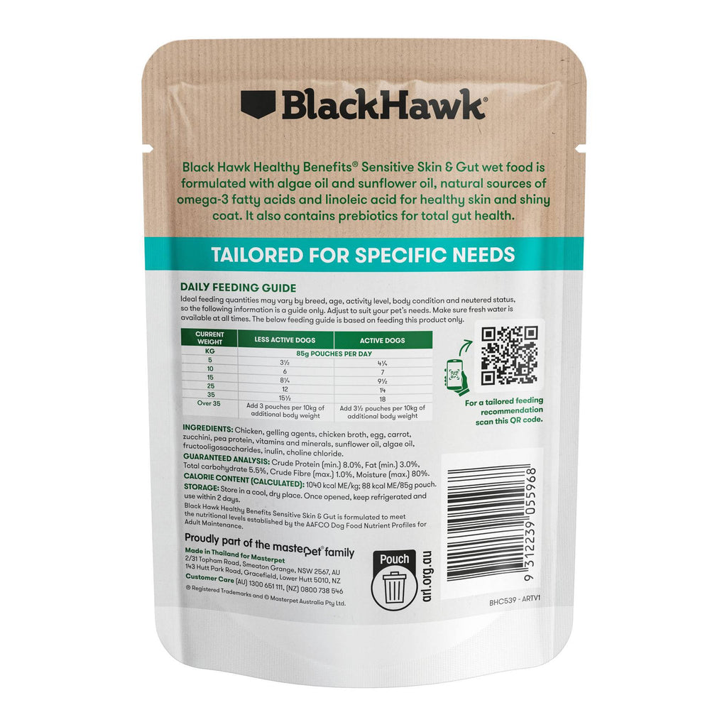 Black Hawk Healthy Benefits Sensitive Skin & Gut Wet Pouches 85g