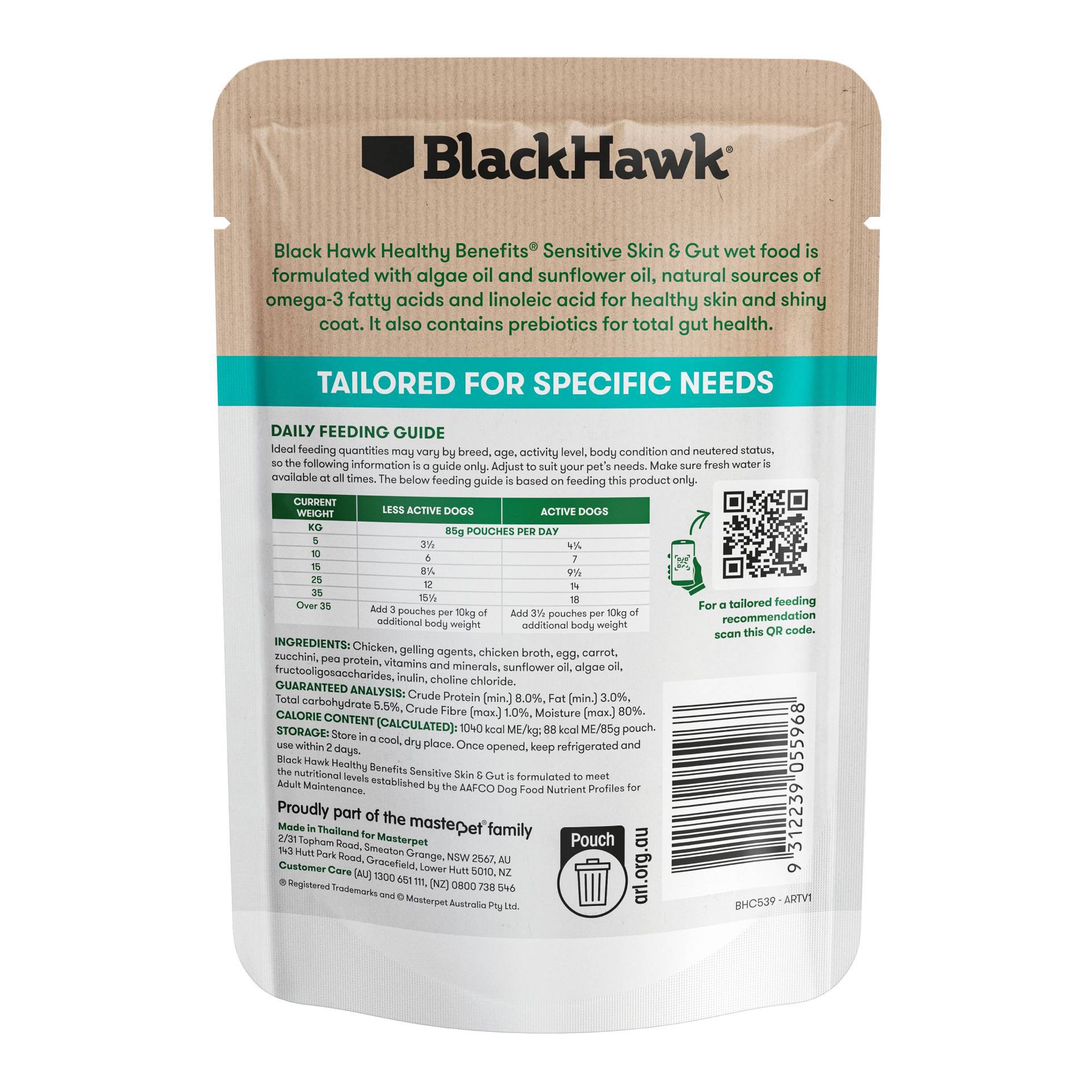 Black Hawk Healthy Benefits Sensitive Skin & Gut Wet Pouches 85g