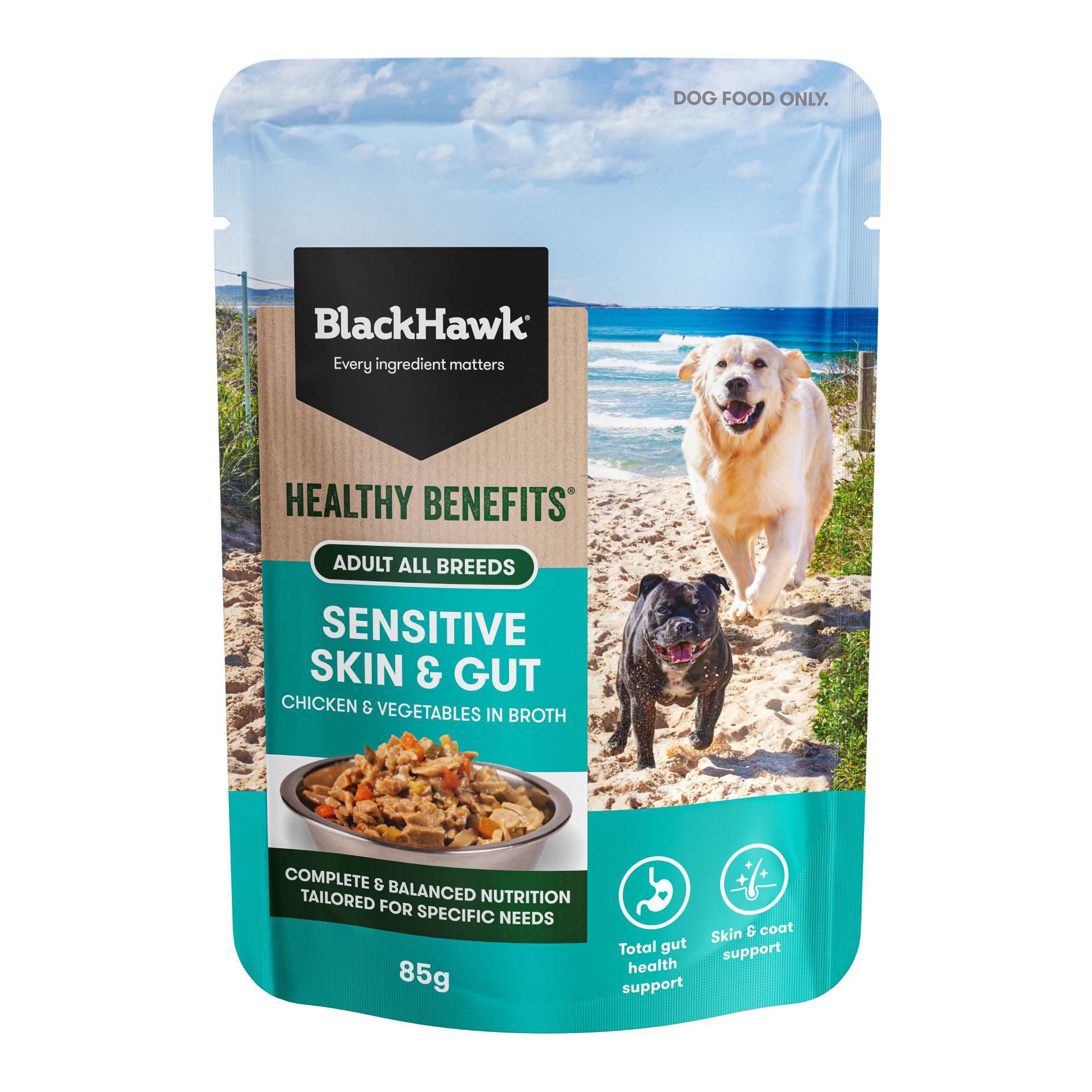 Black Hawk Healthy Benefits Sensitive Skin & Gut Wet Pouches 85g