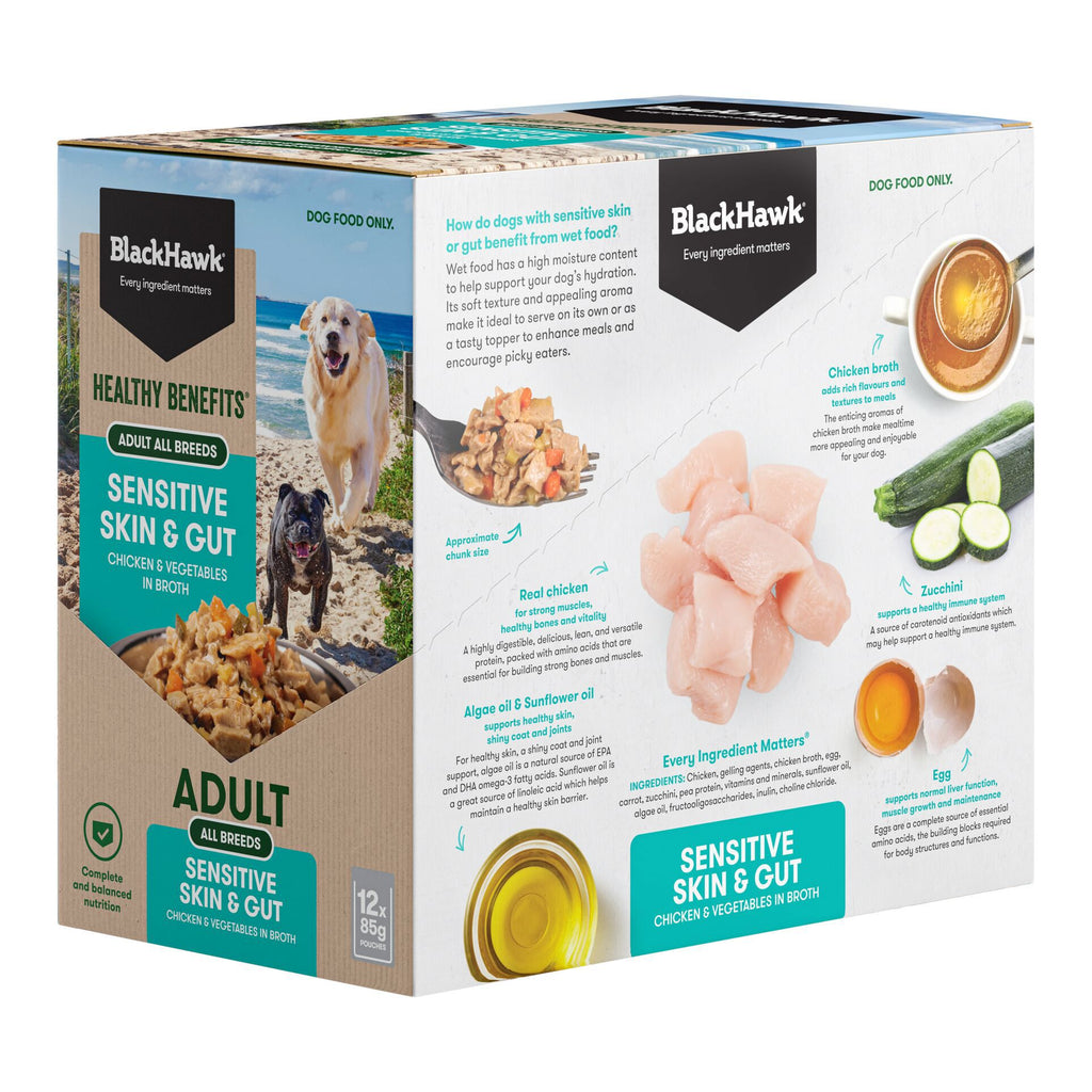 Black Hawk Healthy Benefits Sensitive Skin & Gut Wet Pouches 85g