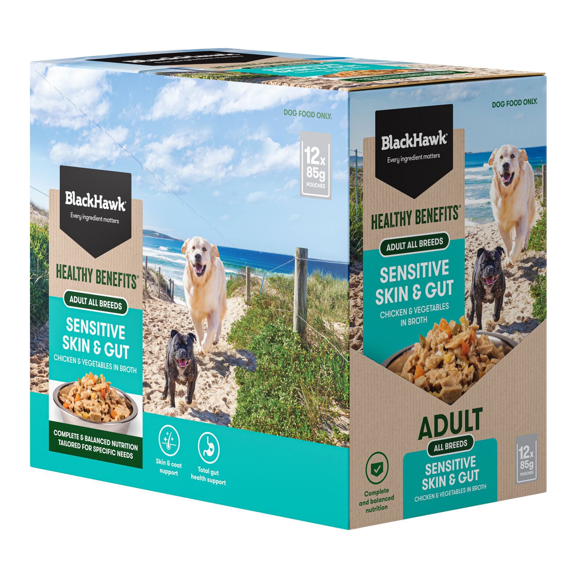 Black Hawk Healthy Benefits Sensitive Skin & Gut Wet Pouches 85g