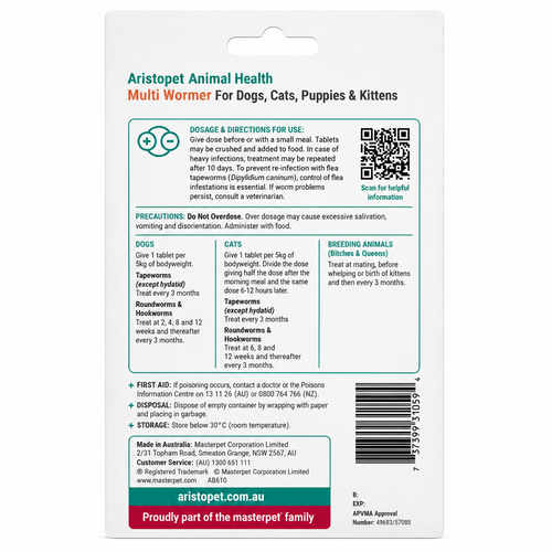 Aristopet Multi Wormer for Dogs, Cats, Puppies & Kittens 8 Tablets